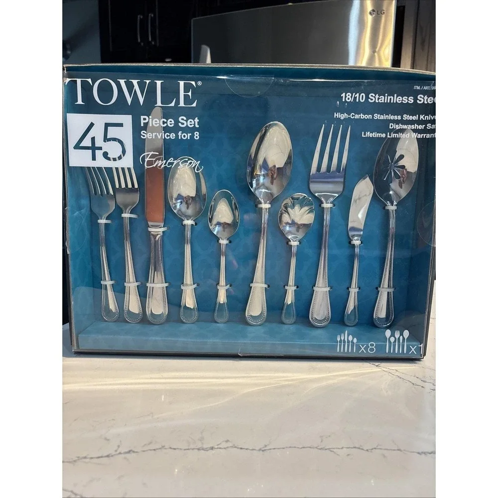 Towle Emerson 45 Piece Flatware Set 18/10 Stainless Steel Service for 8 NEW BOX